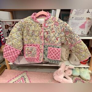 Zara Kids Floral Puffer Jacket with Pink and Yellow